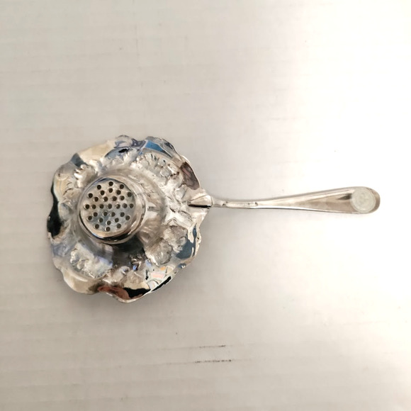 Godinger Silverplate Over Cup Tea Strainer Olde Bouquet Floral Pattern Vintage - Picture 14 of 15